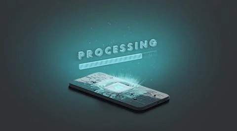Black phone artificial intelligence processing projection mockup, dark backgr Stock Photos