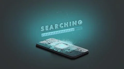 Black phone artificial intelligence searching process mockup, dark background Stock Illustration