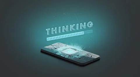 Black phone artificial intelligence thinking process mockup, dark background Stockillustratie