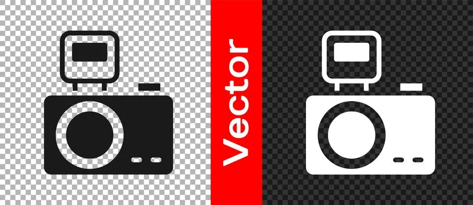 Black Photo camera with lighting flash icon isolated on transparent background 스톡 일러스트