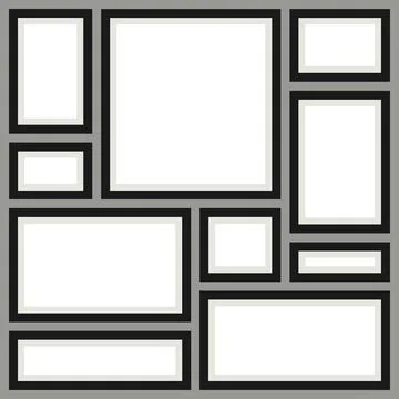 Black photo frames collage mockup template on grey wall background vector 스톡 일러스트