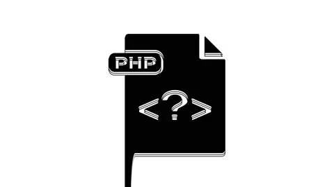 Black PHP file document. Download php button icon isolated on white background Stock Footage 233800449