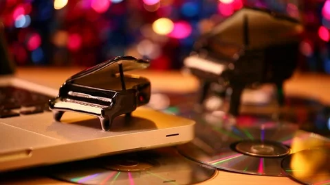 Black Piano cd disk studio hd footage Stock Footage 95446414