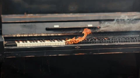 Black Piano in flames slow motion Stock Footage 140849201