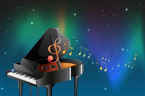 A black piano with musical notes イラスト素材