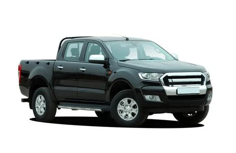 Black pick up, front view Stock Photos