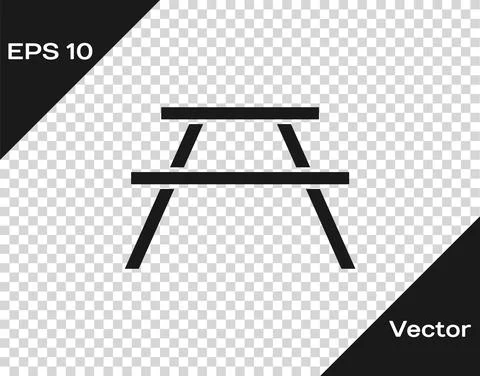 Black Picnic table with benches on either side of the table icon isolated on Stock Illustration