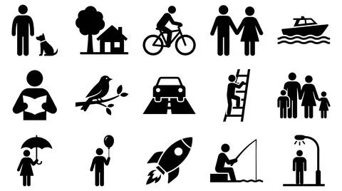 Black pictogram icon set representing everyday activities Stock Illustration