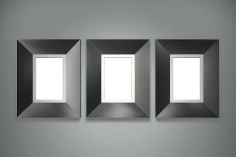 Black picture frame on gray wall Stock Illustration