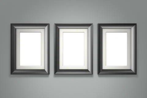 Black picture frame on gray wall Illustrazione stock