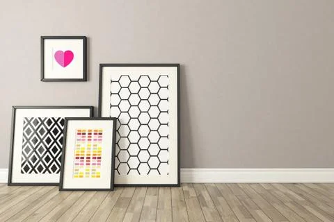 Black picture frames decor, background, template design Stock Illustration