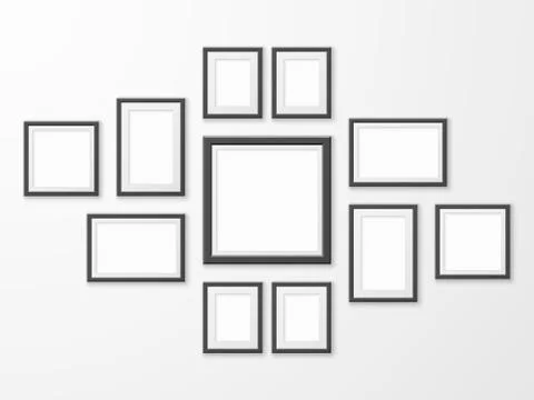 Black picture frames. Realistic empty image frame in different size and shape Stock Illustration