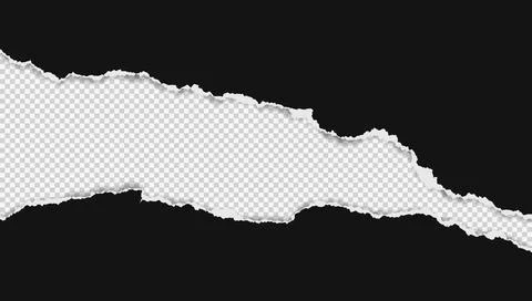 Black piece of paper with torn edges and soft shadow are on squared white Stock Illustration