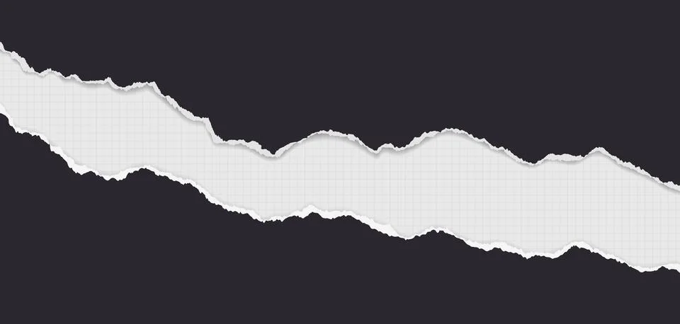 Black piece of paper with torn edges and soft shadow are on squared white Stock Illustration