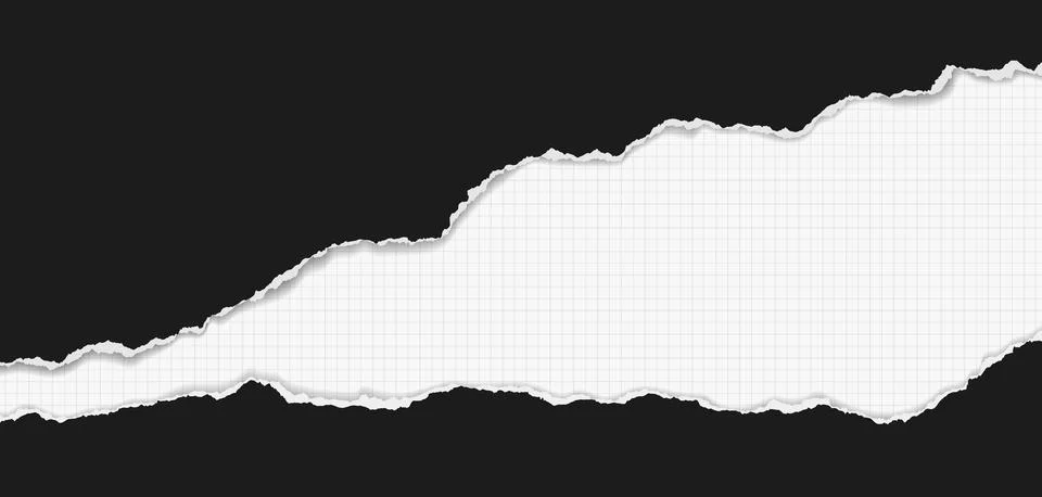 Black piece of paper with torn edges and soft shadow are on squared white Stock Illustration