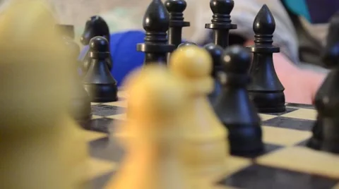 Black Pieces on the Chessboard Move by Elderly Man Hands Close up Stock Footage 61521771