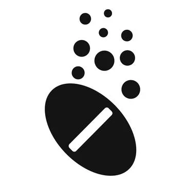 Black pill dissolving with bubbles icon showing medicine effect Stock Illustration