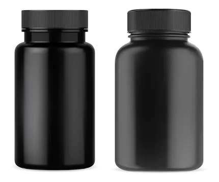 Black pill supplement bottle. Plastic vitamin jar Stock Illustration