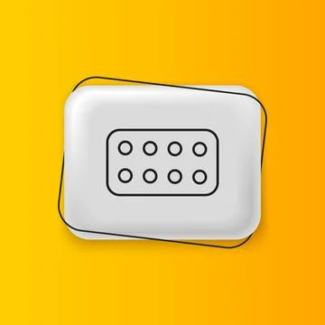 Black Pills in blister pack icon isolated on yellow background. Medical dru.. Stock Illustration