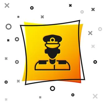 Black Pilot icon isolated on white background. Yellow square button. Vector 스톡 일러스트
