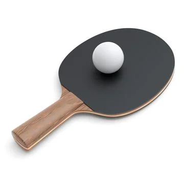 Black ping pong racket for table tennis with ball isolated on white backgroun Stock Illustration