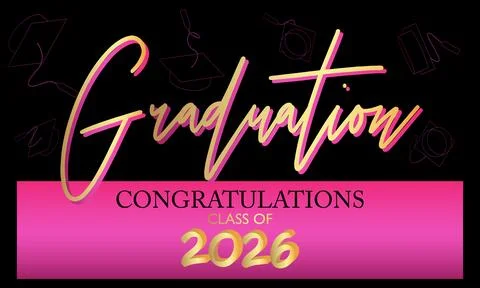 Black, pink and gold class of 2026 Graduation design template. Vintage part.. Stock-Illustration