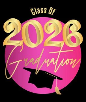 Black, pink and gold class of 2026 Graduation design template. Vintage part.. Stock-Illustration