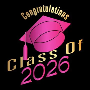 Black, pink and gold class of 2026 Graduation design template. Vintage part.. Stock-Illustration