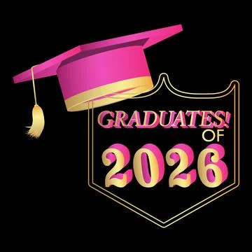 Black, pink and gold class of 2026 Graduation design template. Vintage part.. Stock-Illustration