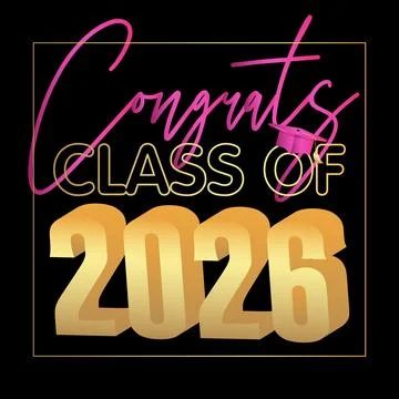 Black, pink and gold class of 2026 Graduation design template. Vintage part.. Stock-Illustration