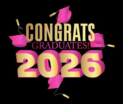 Black, pink and gold class of 2026 Graduation design template. Vintage part.. Stock-Illustration
