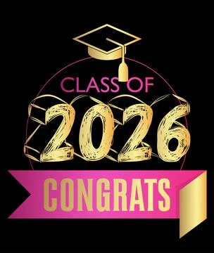 Black, pink and gold class of 2026 Graduation design template. Vintage part.. Stock-Illustration