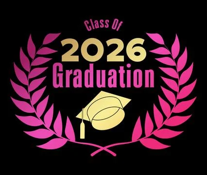 Black, pink and gold class of 2026 Graduation design template. Vintage part.. Stock-Illustration