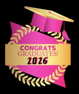 Black, pink and gold class of 2026 Graduation design template. Vintage part.. Stock-Illustration