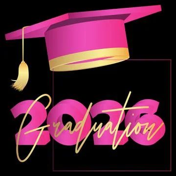 Black, pink and gold class of 2026 Graduation design template. Vintage part.. Ilustración de archivo