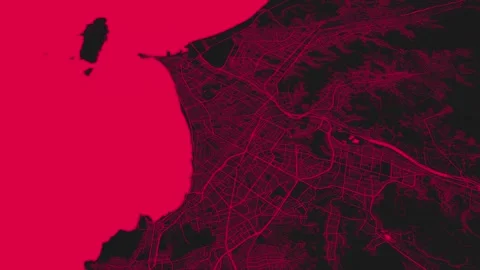 Black pink Lima map background loop. Spinning around Peru city air footage... Video stock 260527060