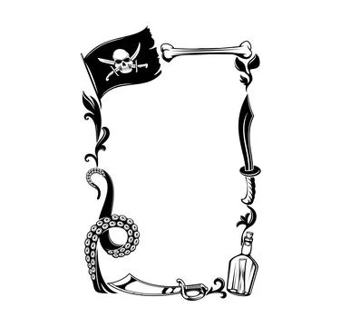Black pirate frame with octopus tentacles, bones 스톡 일러스트