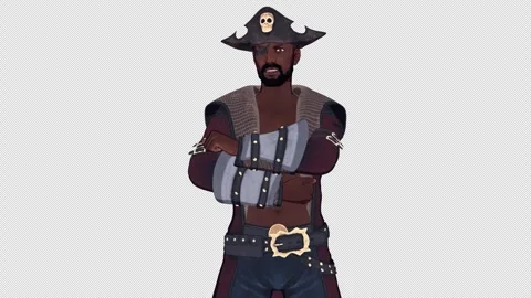 Black Pirate Turning His Head, Medium Shot Animation Stockbeeldmateriaal 345079439
