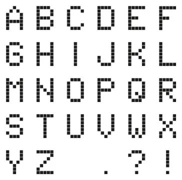 Black pixel alphabet (with punctuation) with grid Stock Illustration