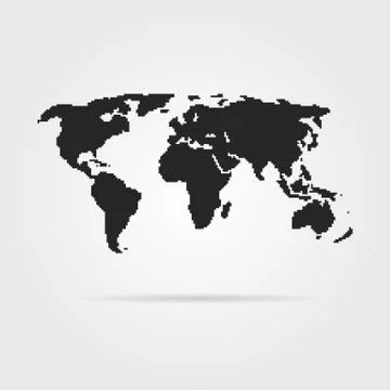 Black pixel art world map with shadow Stock Illustration