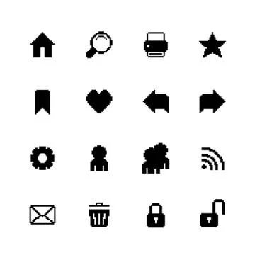 Black pixel icons set for navigation 스톡 일러스트
