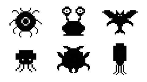 Black pixel monster animation on white screen Stock Footage 237623074