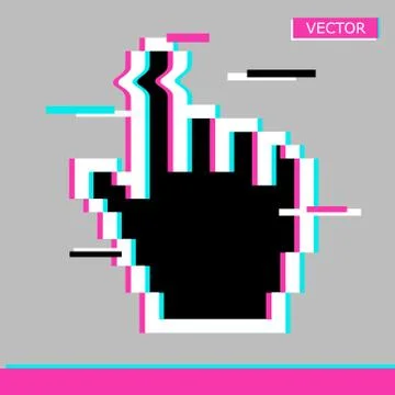 Black pixel mouse hand cursor icon sign flat style design vector illustration Illustrazione stock