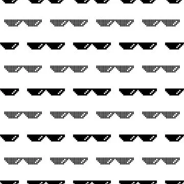 Black Pixel Sunglasses Seamless Pattern Isolated on White Background Stock Illustration