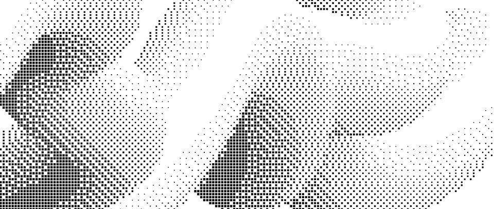 Black pixelated gradient undulate shape. Dotted dither squiggle texture Stock Illustration