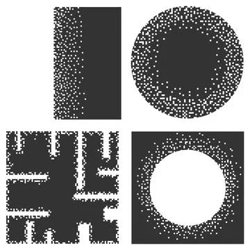 Black pixels on a white background, a set of shapes from black pixels on white 스톡 일러스트