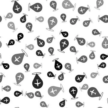 Black Plane icon isolated seamless pattern on white background. Flying airplane Illustrazione stock
