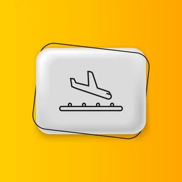 Black Plane landing icon isolated on yellow background. Airplane transport .. Stock Illustration
