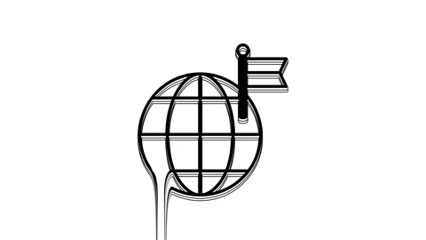 Black Planet with flag icon isolated on white background. Victory, winning and Stock Footage 233959729