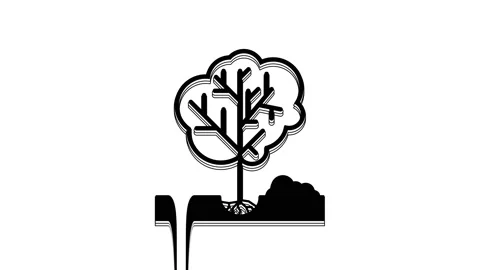 Black Planting a tree in the ground icon isolated on white background. Gardening Stock Footage 233797756
